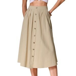 In-Short Cotton Chich A-Line Casual Cotton Elastic Button MIDI Skirt M